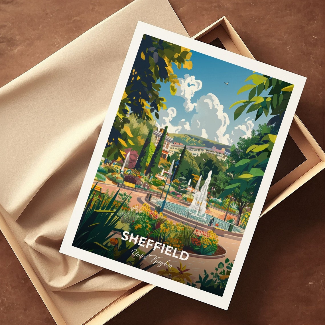 Sheffield England Peace Gardens Fountain Summer Blooms Poster - Image 3