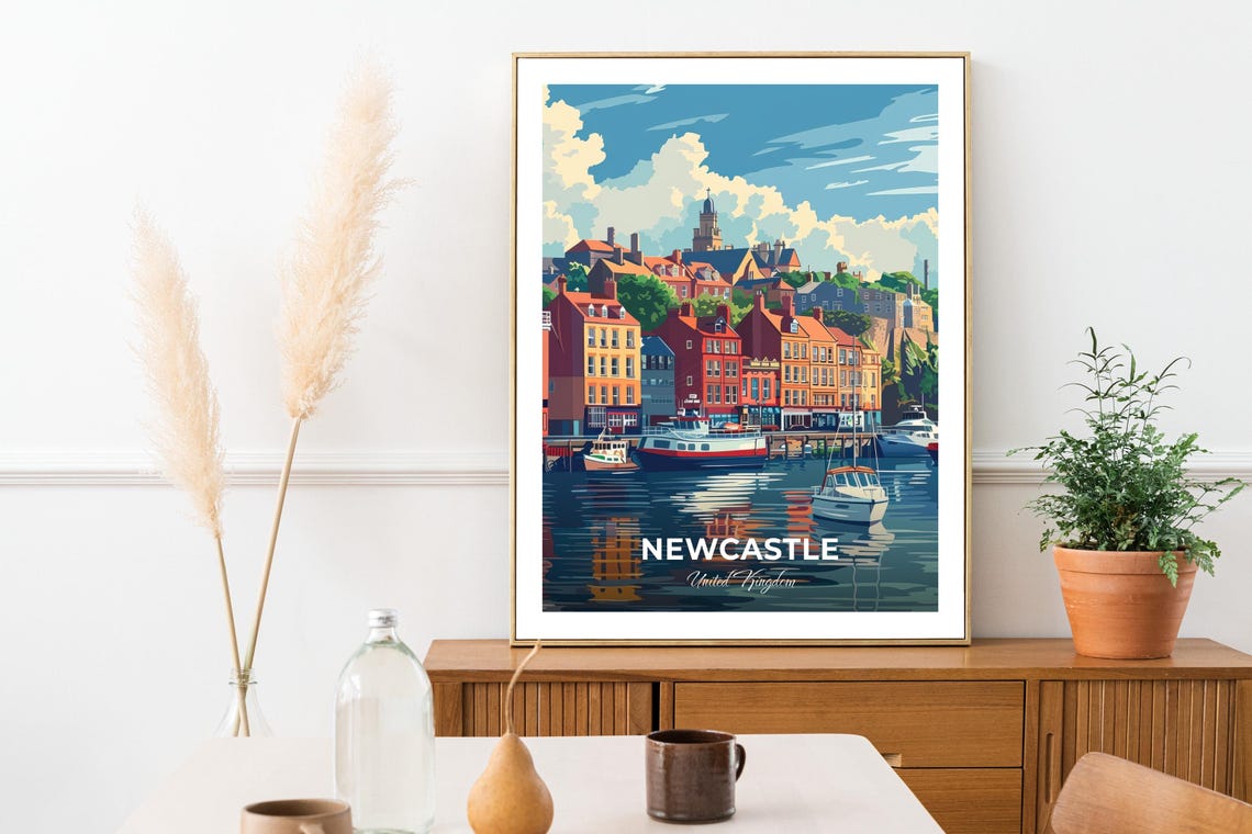 Newcastle United Kingdom Harbor Quayside Boats Day View Poster - Image 3