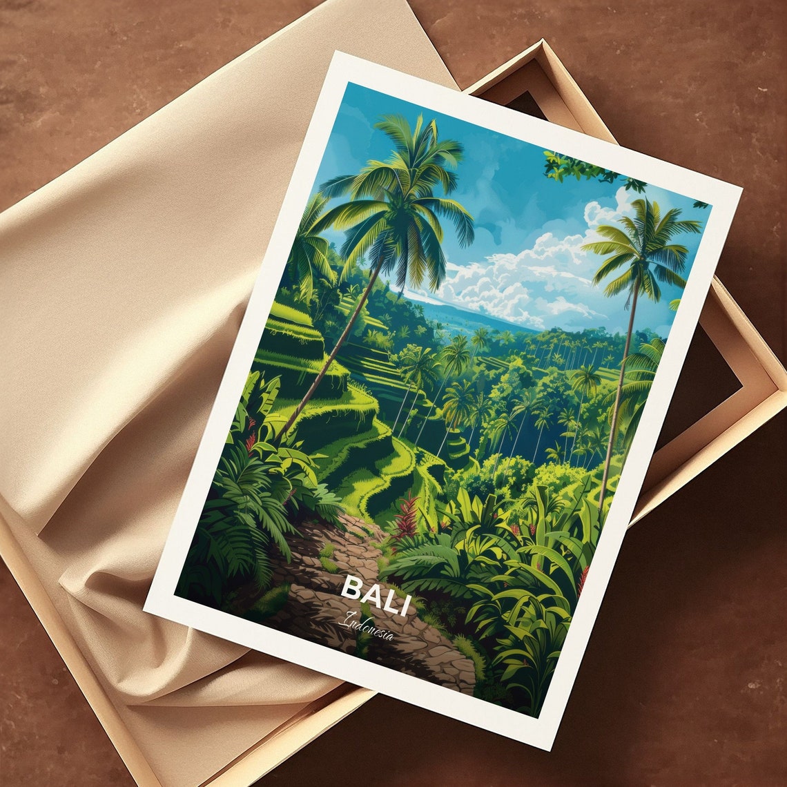 Bali Tegallalang Rice Terraces Palm Path Jungle Travel Poster - Image 3