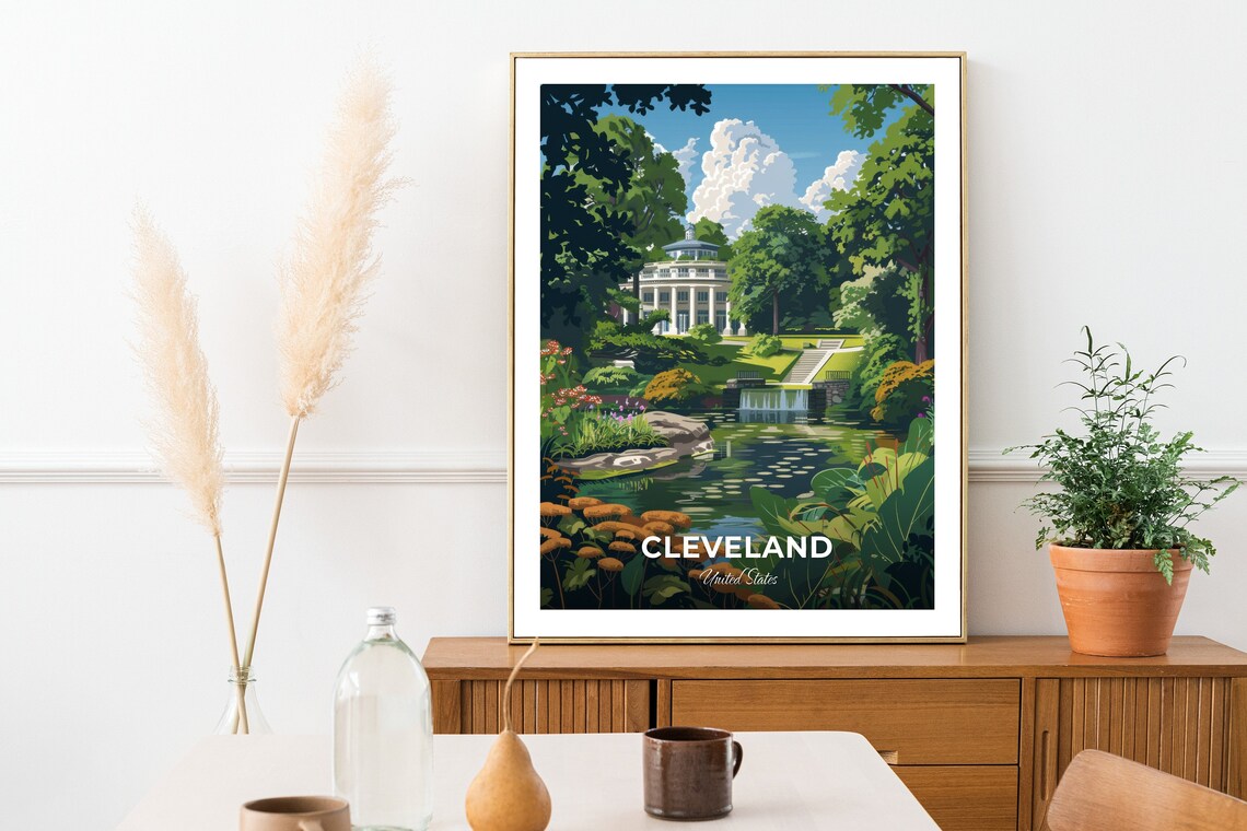 Cleveland Botanical Garden Glass Conservatory Pond Waterfall Travel Poster - Image 2