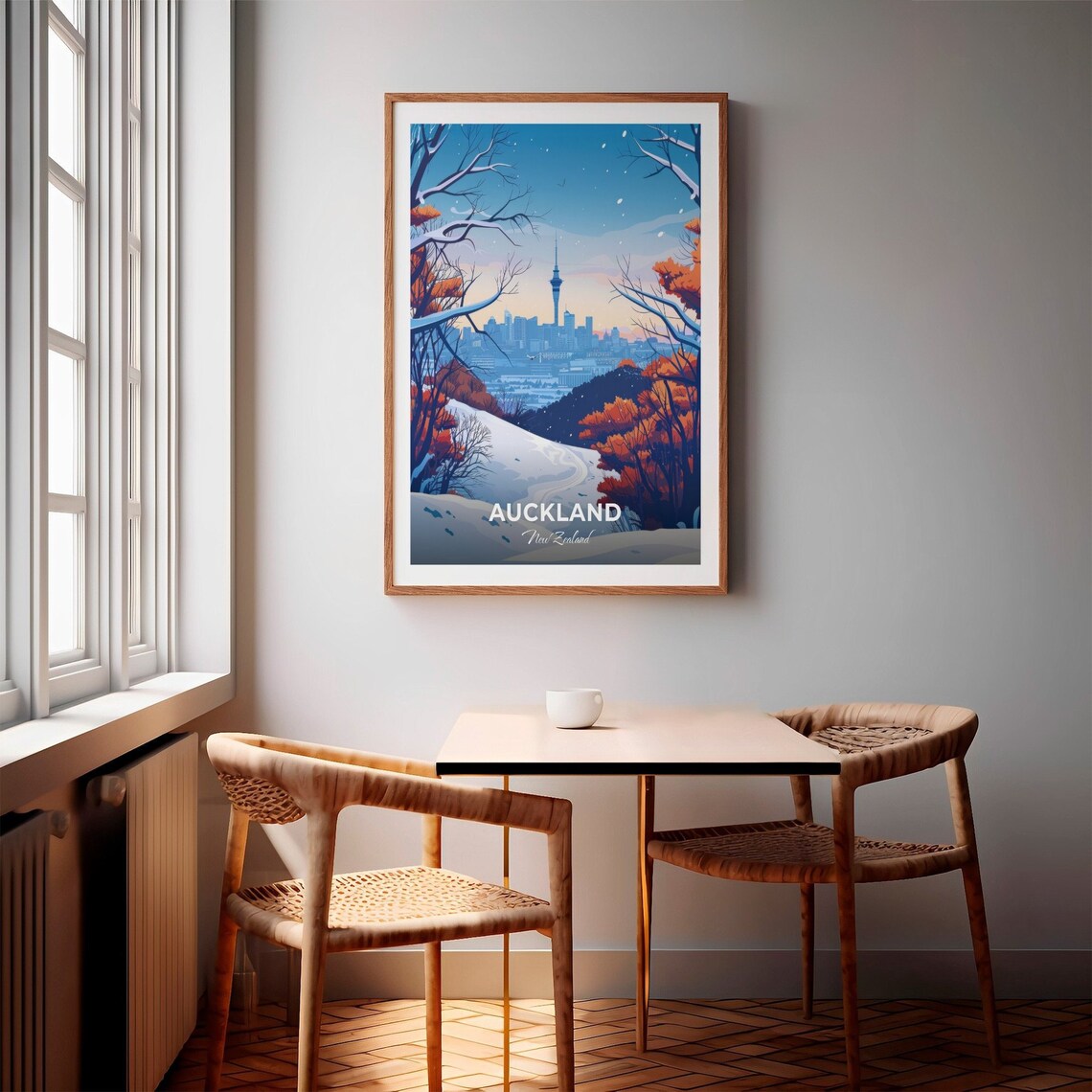 Auckland Winter Snow Sky Tower City View New Zealand Vintage Travel Poster - Image 2