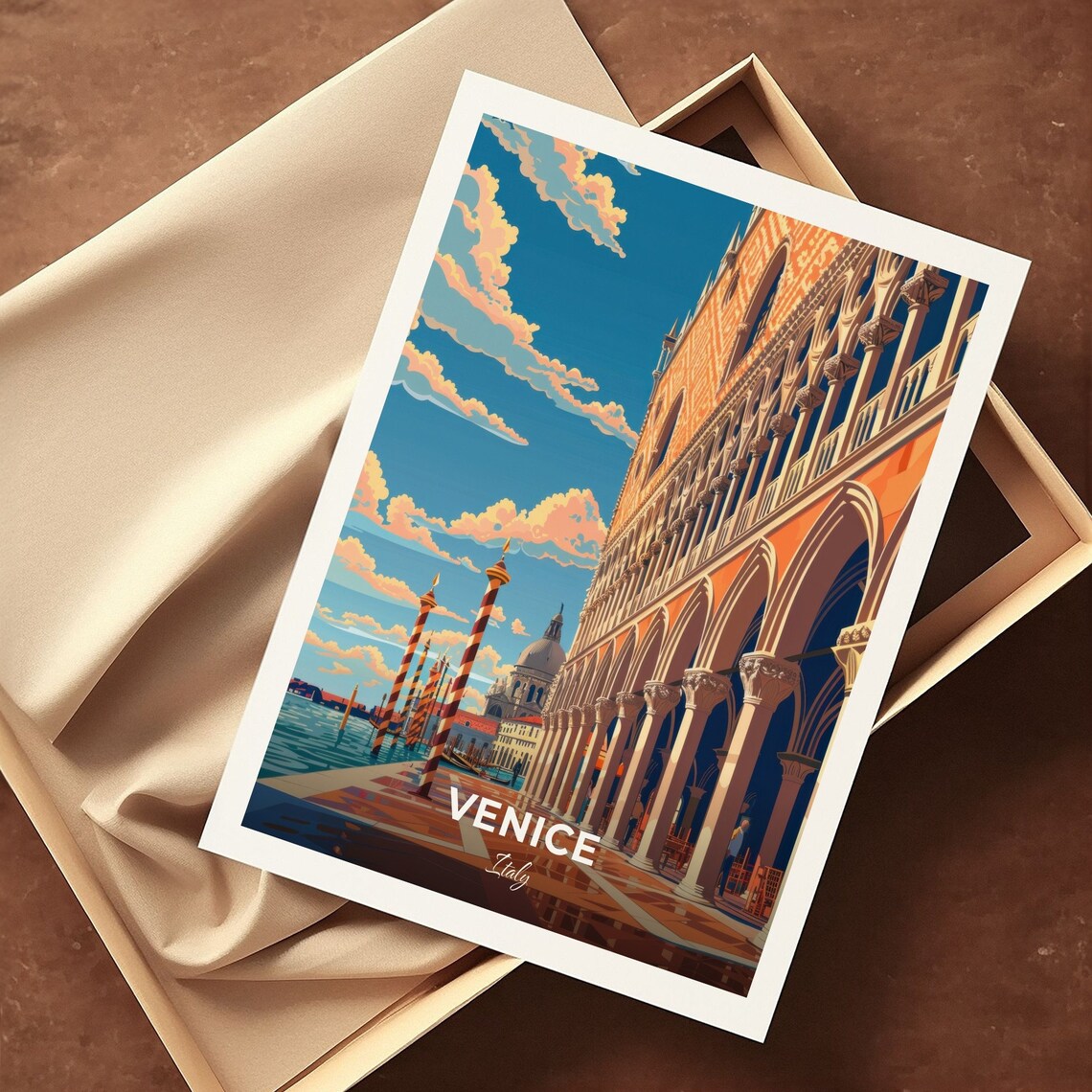 Venice Doges Palace Waterfront Arcade Italy Landmark Vintage Travel Poster - Image 3