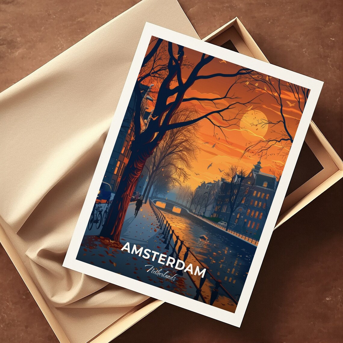 Amsterdam Netherlands Autumn Canal Sunset Walk By The Water Poster - Image 3