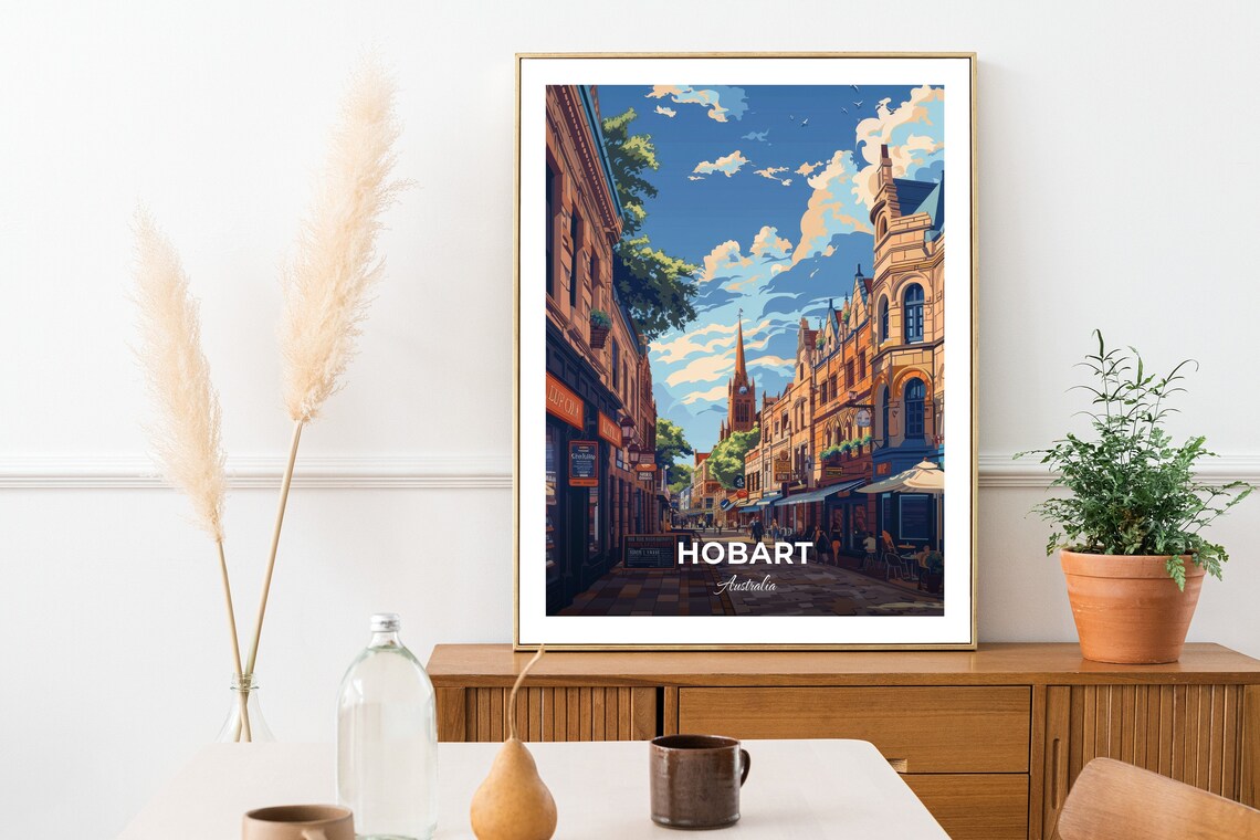 Hobart Salamanca Place Historic Streetscape Australia Vintage Travel Poster - Image 3