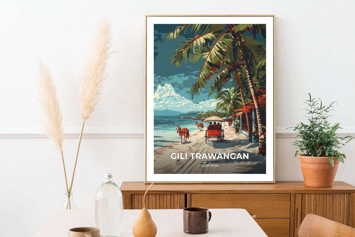 Gili Trawangan Travel Poster Horse N Cart Ride City Print Cityscape Artwork Birthday Wedding Gift Wall Art Location Print Home Decor - Image 3