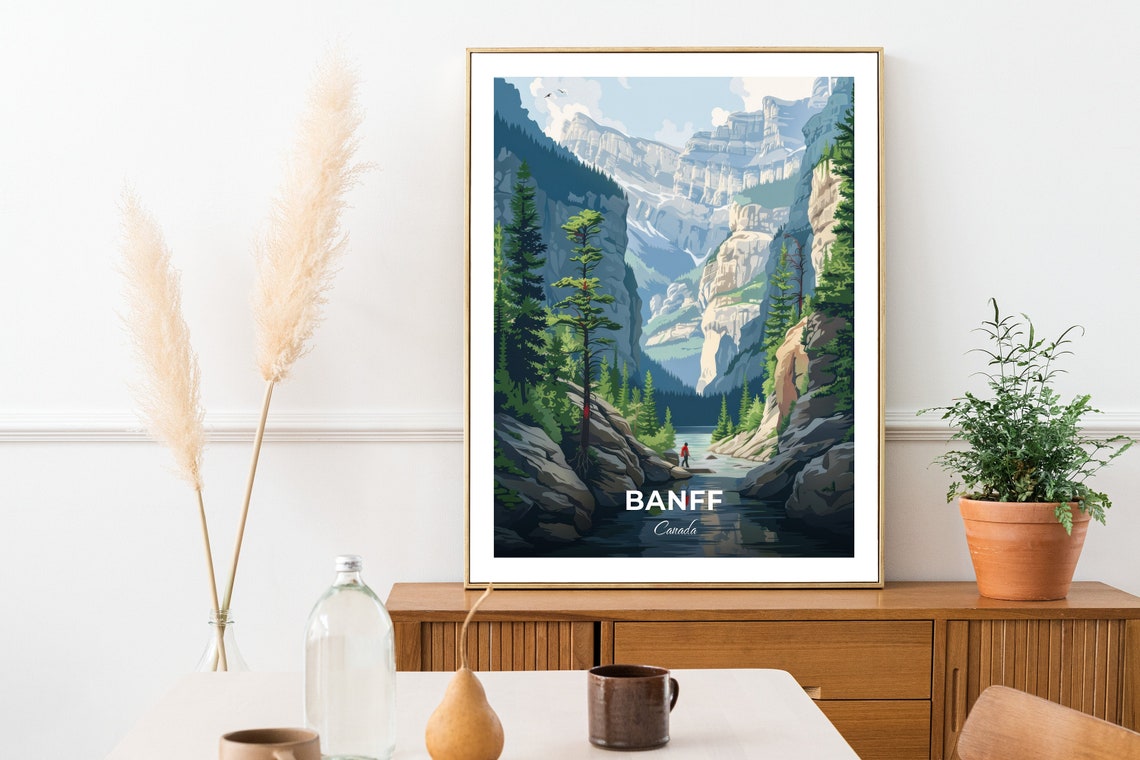 Banff Canada Johnston Canyon Gorge Hiker On The Rocky Trail Poster - Image 2