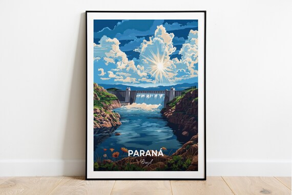 Parana Brazil Itaipu Dam Spillway Rocky Cliffs Travel Poster