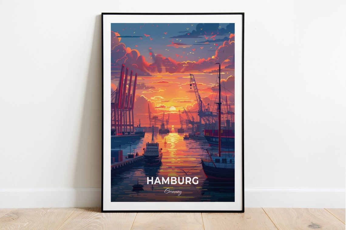 Hamburg Travel Poster Port Of Hamburg City Print Cityscape Artwork Birthday Wedding Gift Wall Art Location Print Home Decor