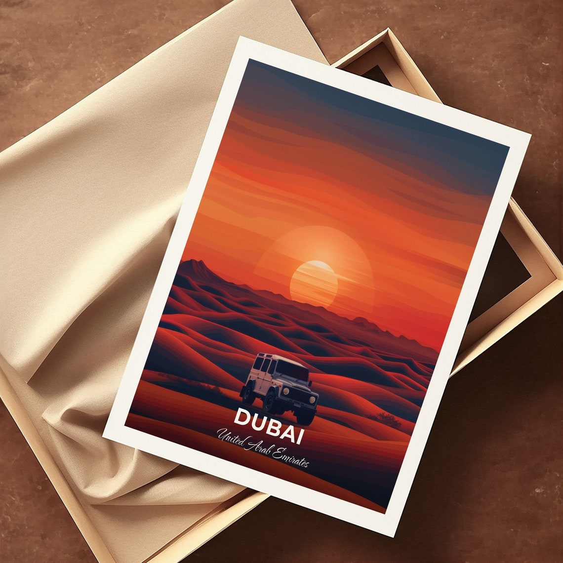 Dubai Desert Safari Jeep Sunset Over Crimson Red Dunes Poster - Image 3