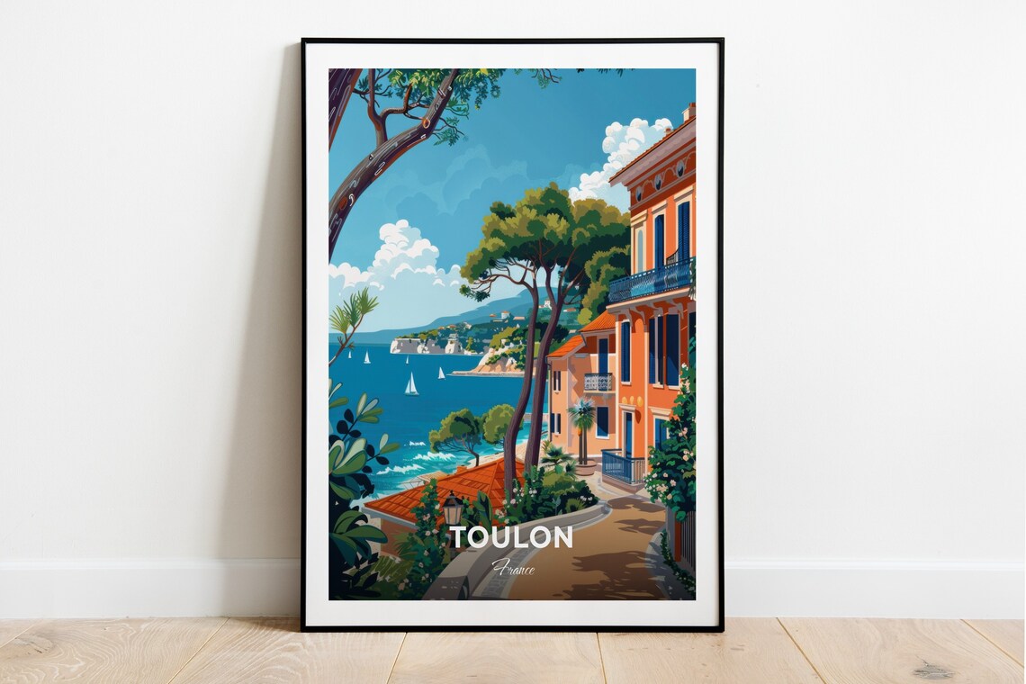 Toulon France Travel Poster Charming Harbor Town Coast Artwork