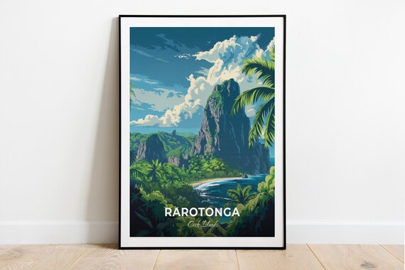 Rarotonga Cook Islands Jungle Coast With Palm Fringed Mountain Poster