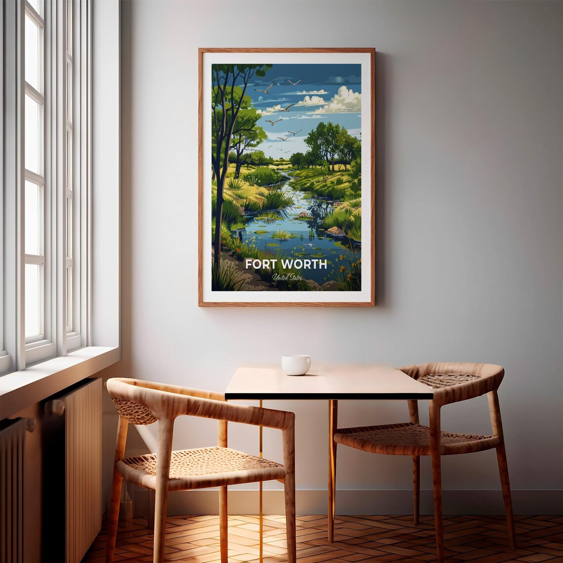 Fort Worth Texas Creek Wetland Birds Nature Scene Travel Poster - Image 3