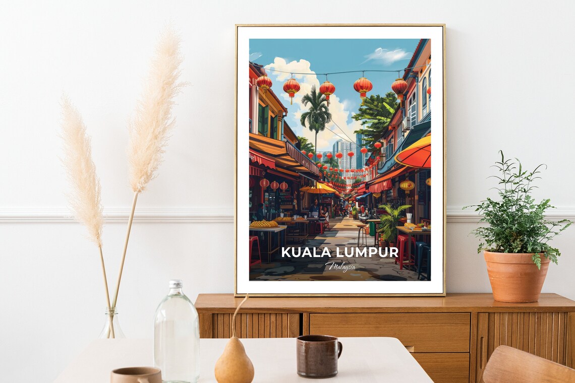 Kuala Lumpur Chinatown Lantern Street Food Market Travel Poster - Image 2
