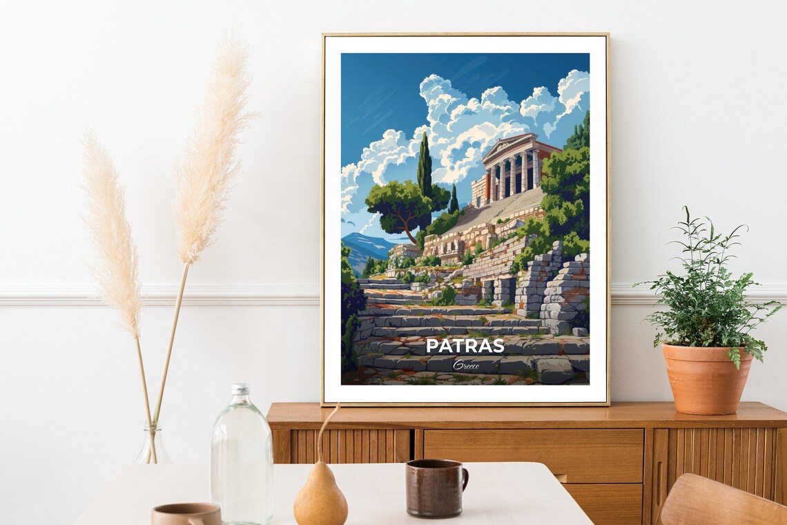 Patras Greece Ancient Temple Among Stone Ruins Travel Poster - Image 3