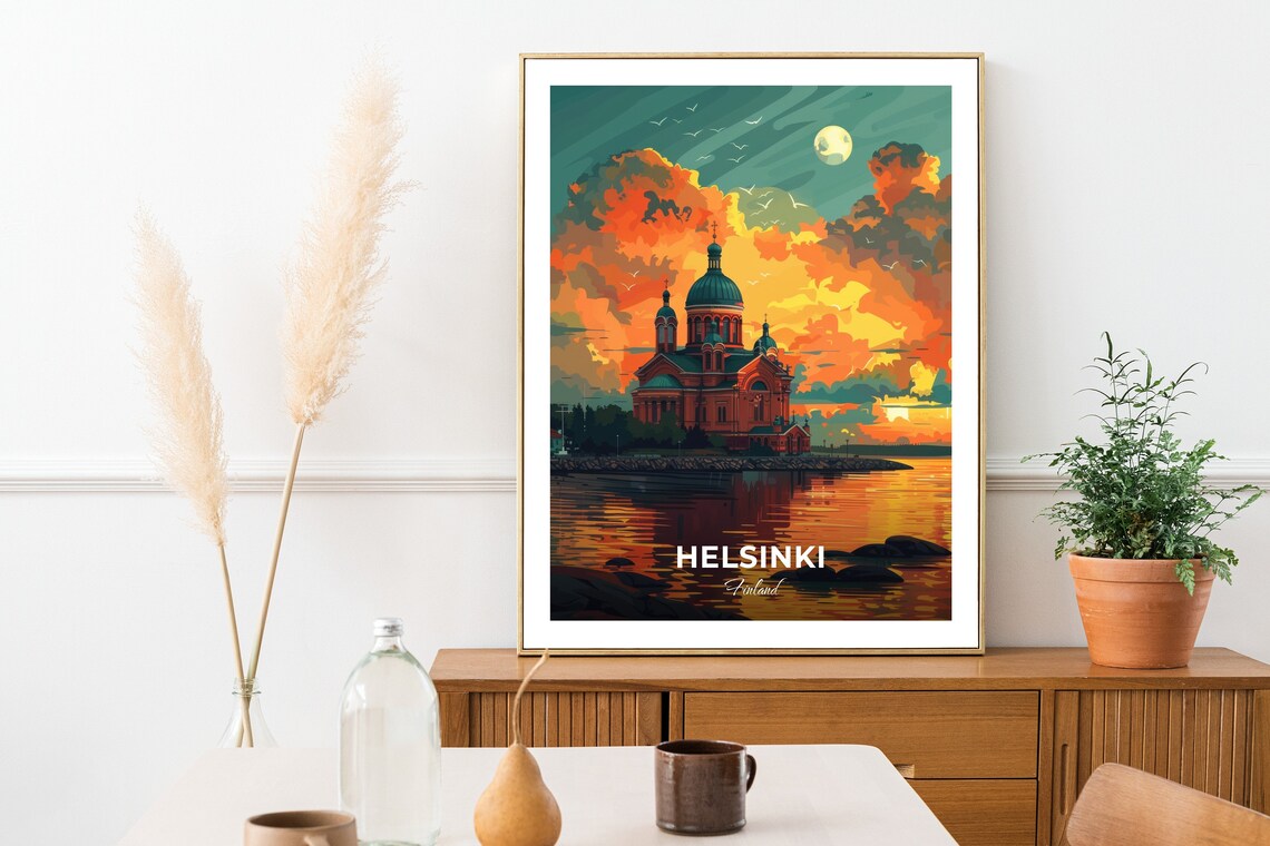 Helsinki Uspenski Cathedral Sunset Harbor Finland Waterfront Travel Poster - Image 2