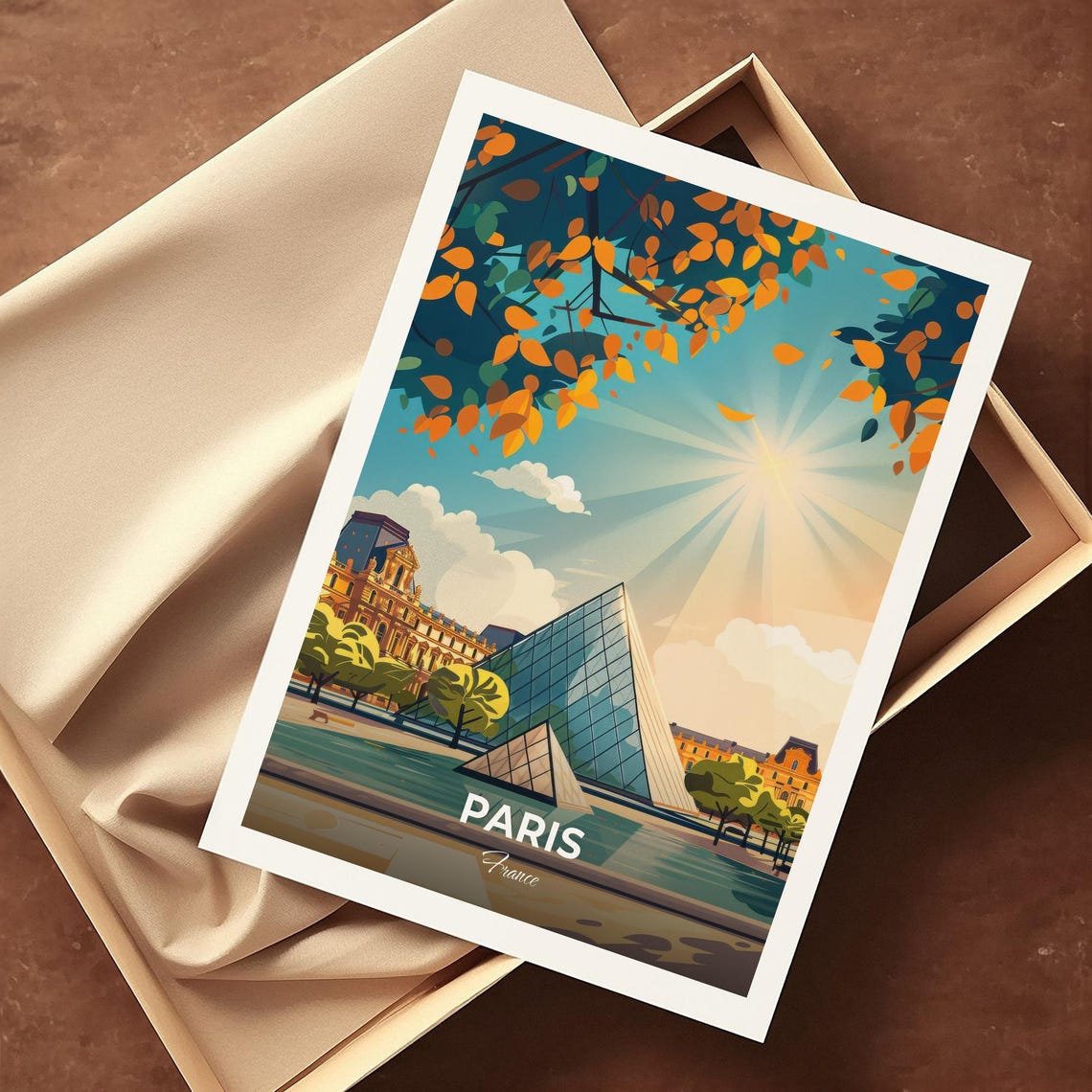 Paris Louvre Pyramid Autumn Sun Vintage French Travel Poster - Image 4