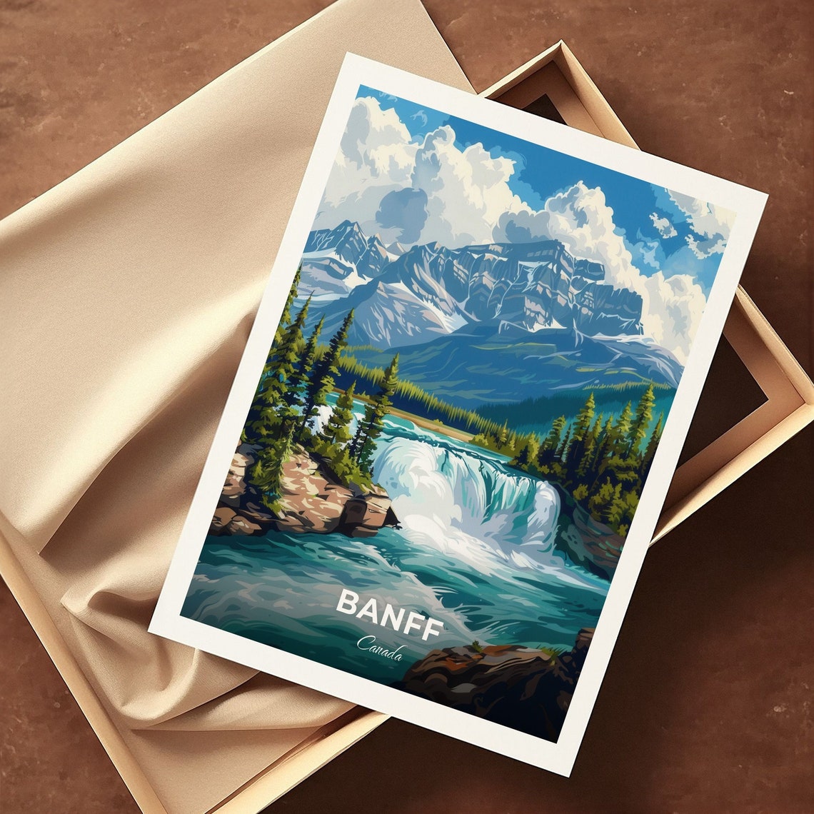 Banff Bow Falls Waterfall Forest Mountain Rapids Travel Poster - Image 3