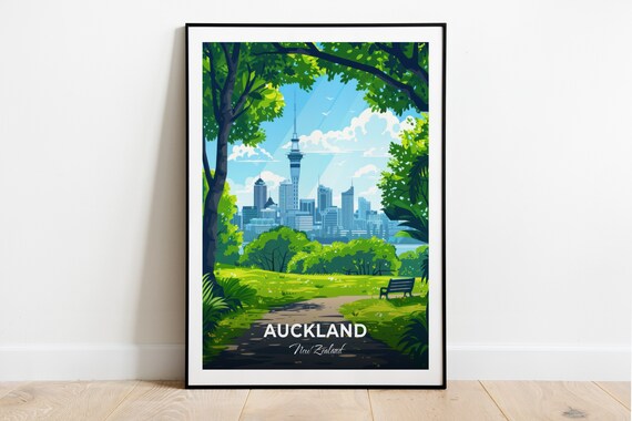 Auckland New Zealand Sunny Park View Of Sky Tower Skyline Poster