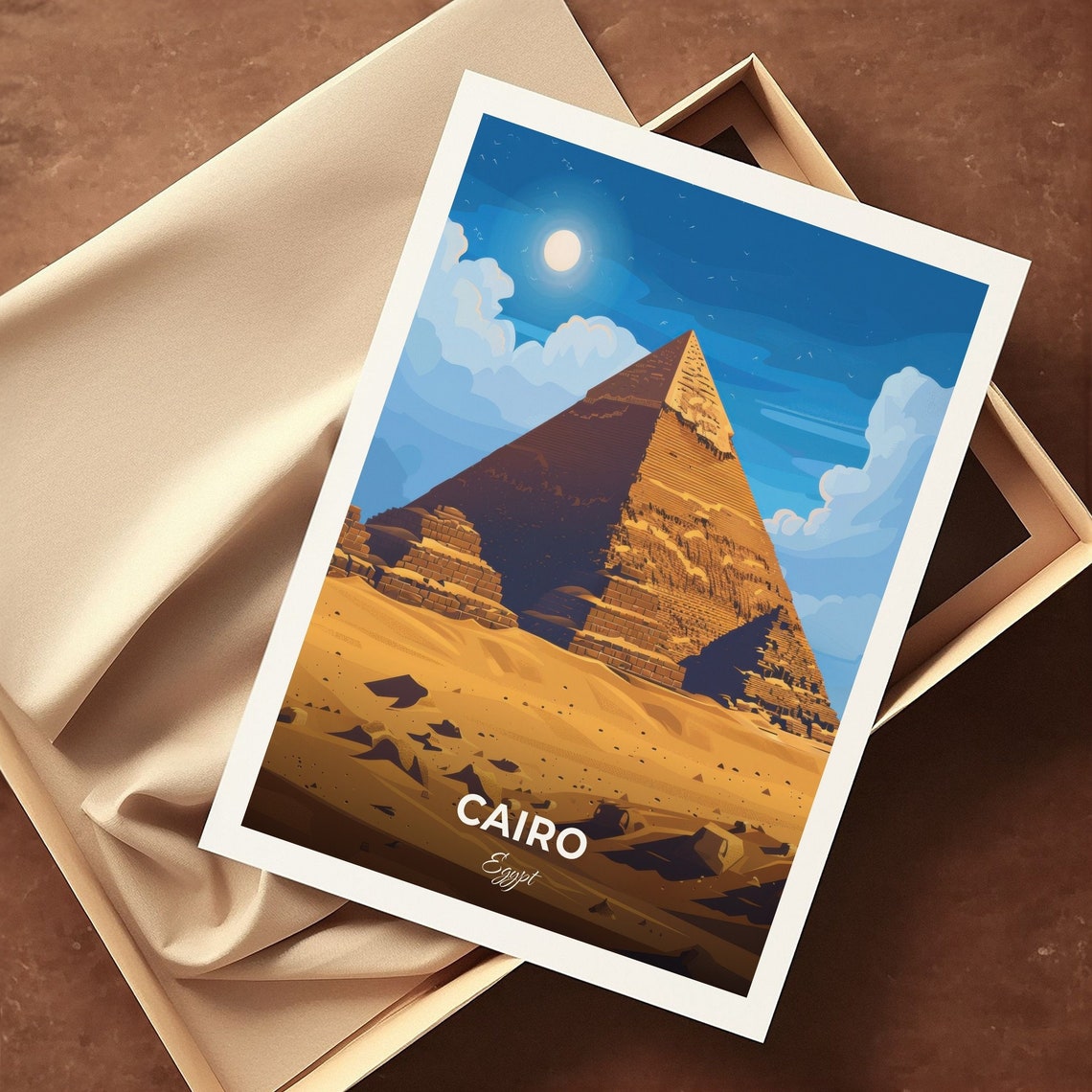 Cairo Egypt Single Pyramid Under Moonlit Desert Night Poster - Image 3