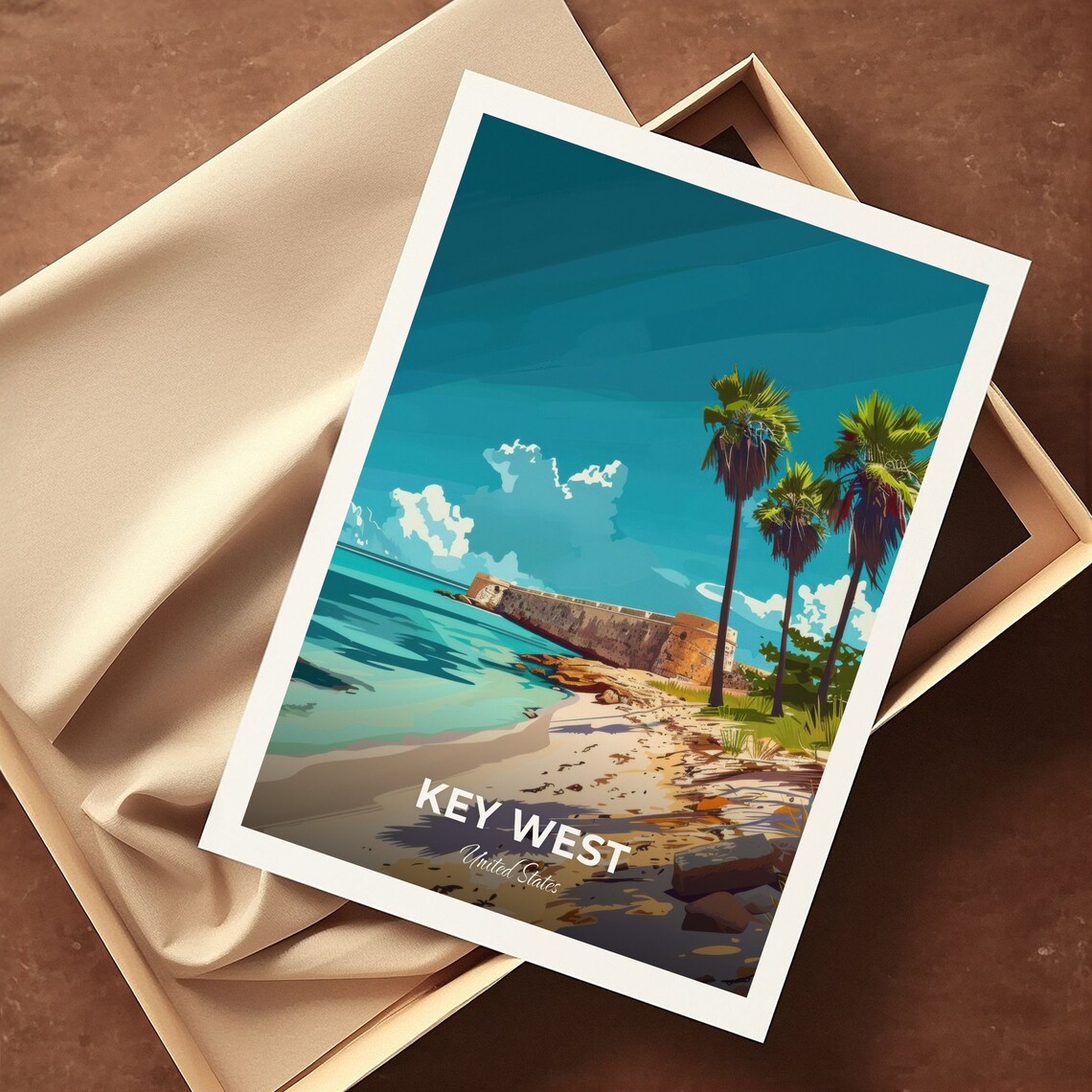 Key West United States Fort Zachary Taylor Beach Palms Travel Poster - Image 3