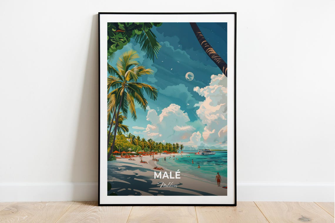 Malé Maldives Island Tropical Beach Paradise Vintage Travel Poster