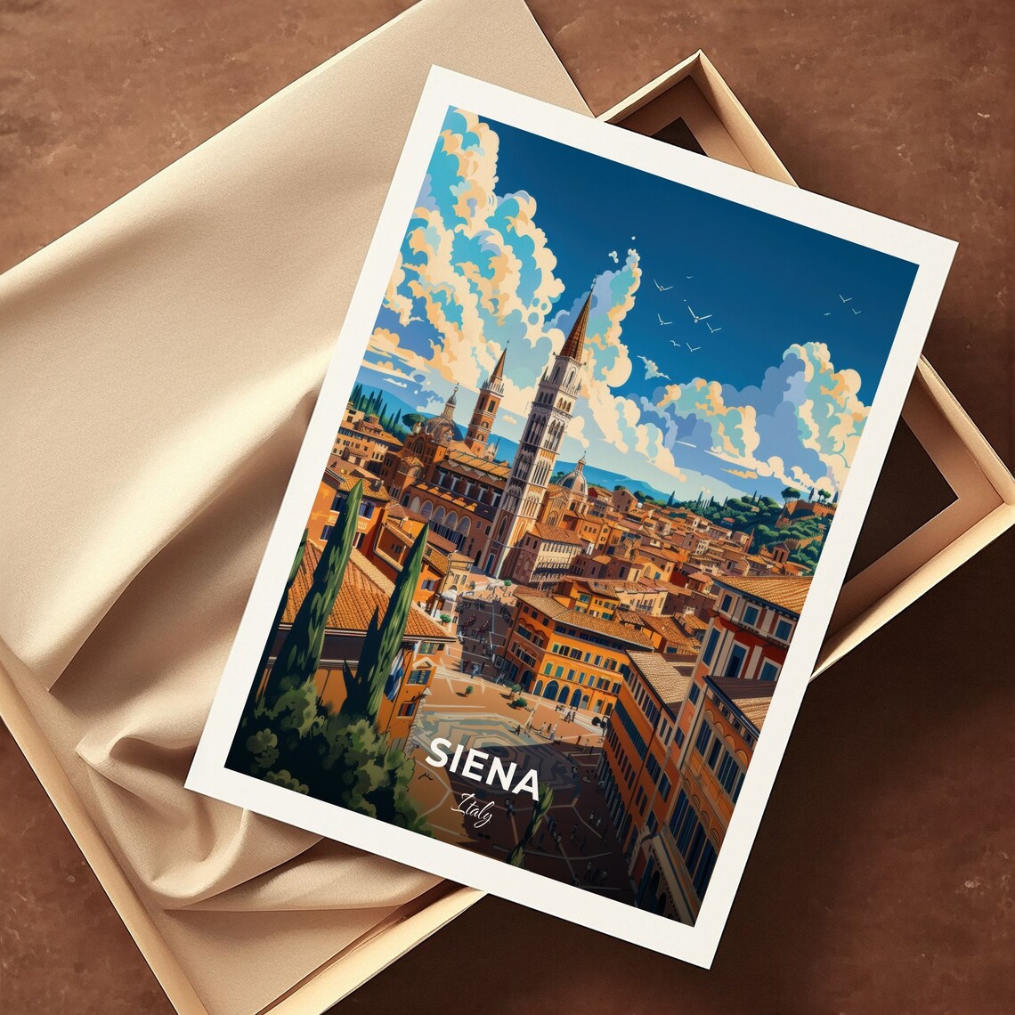 Siena Italy Piazza del Campo Aerial Towers Rooftops Travel Poster - Image 3