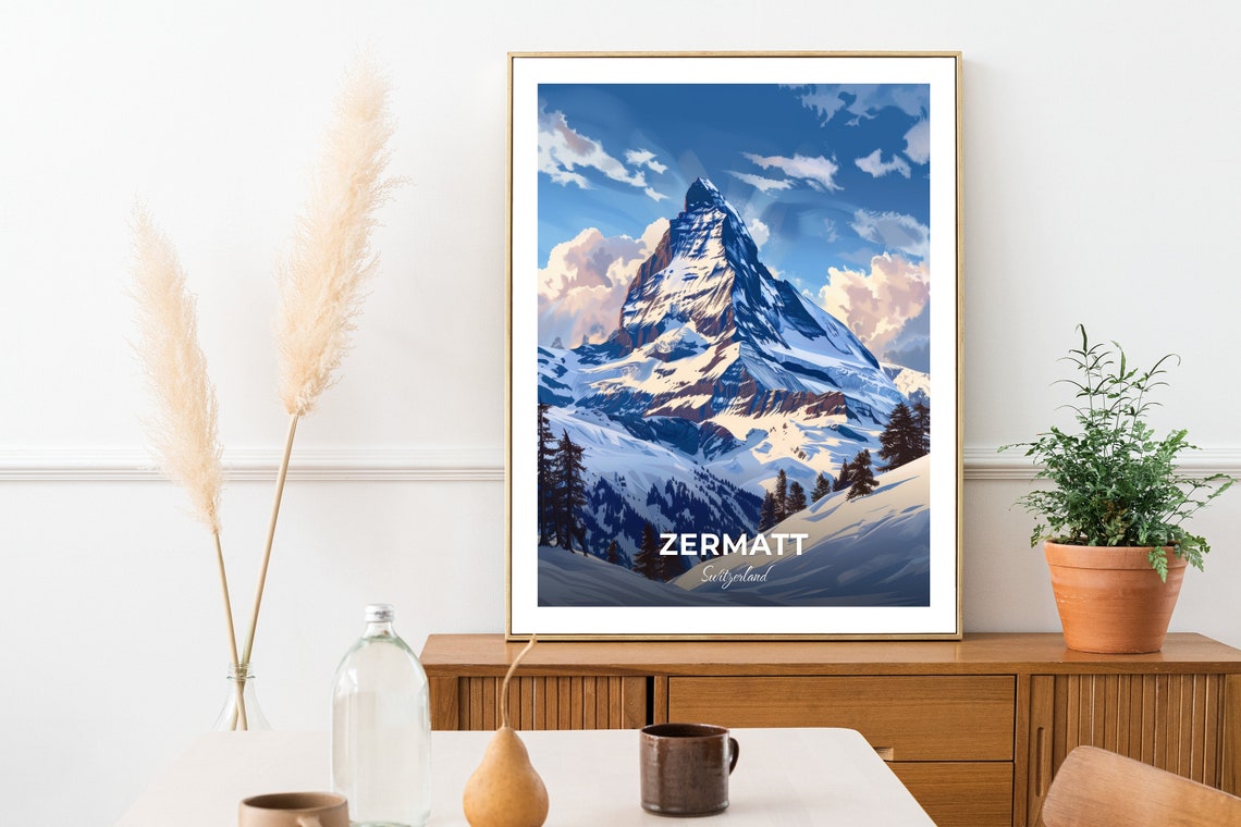 Zermatt Switzerland Matterhorn Majestic Snow Peak Sky Poster - Image 2