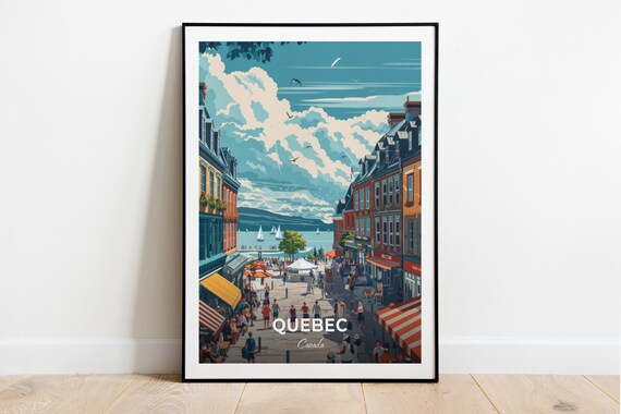 Quebec Canada Old Port Market Square Waterfront Vintage Travel Poster