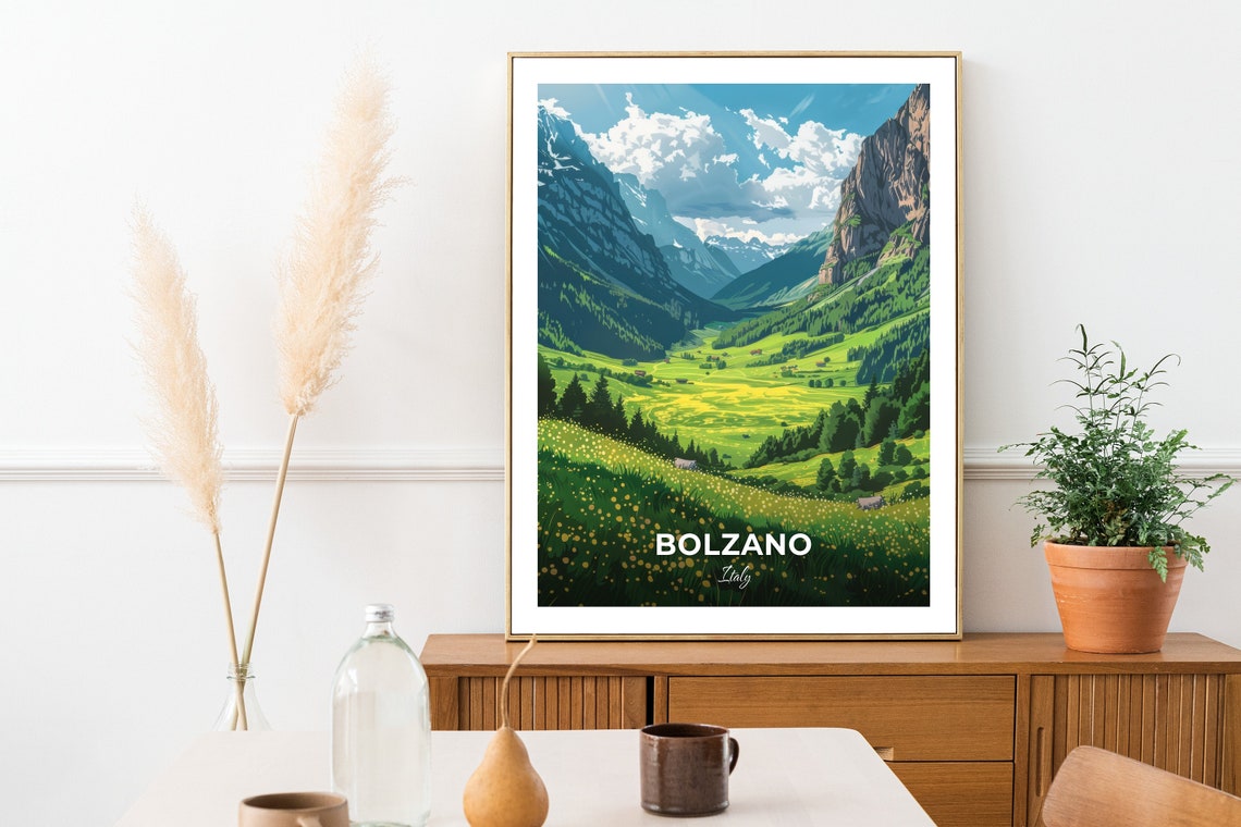 Bolzano Italy Lush Green Valley Peaks Meadows Travel Art Poster - Image 2
