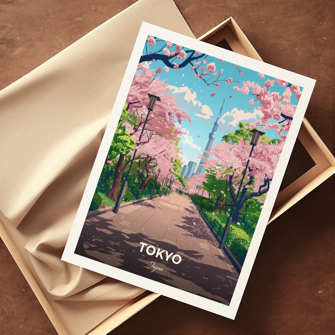 Tokyo Ueno Park Cherry Blossom Path Tokyo Tower Spring Travel Poster - Image 3