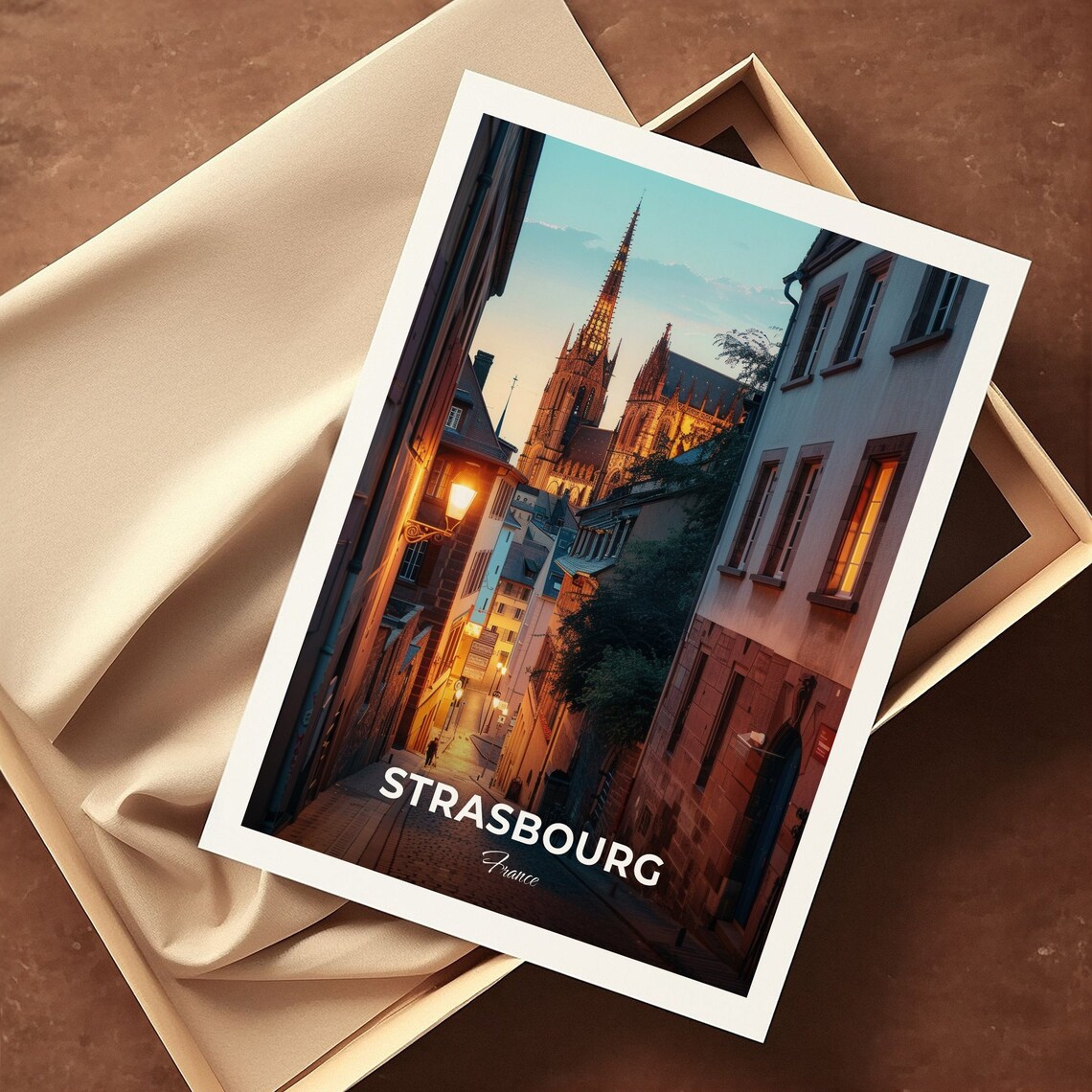 Strasbourg France Cathedral Spire Glowing Old Town Street Poster - Image 3