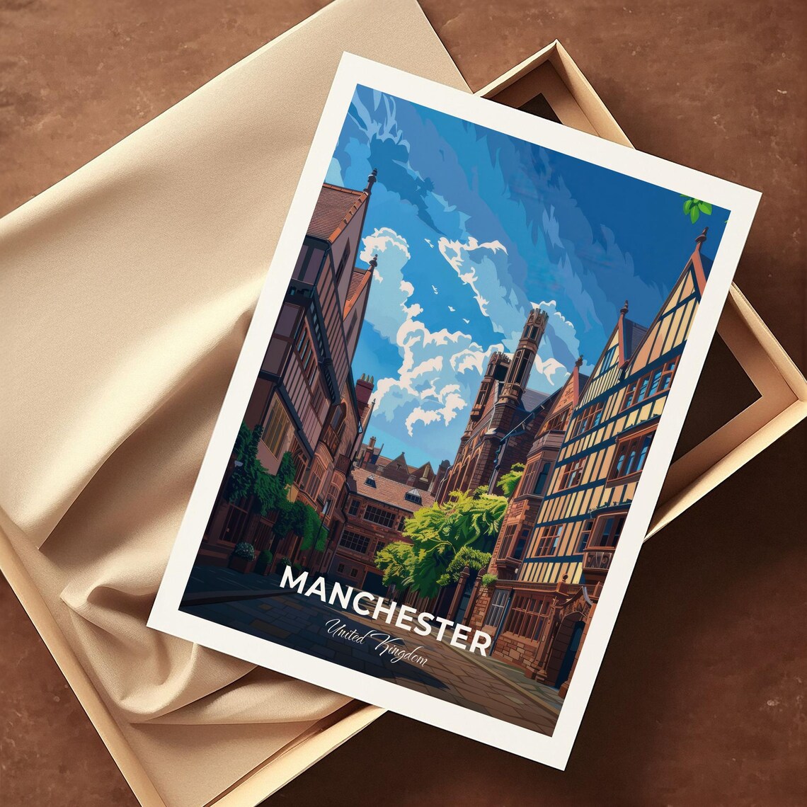 Manchester England Historic Timber Framed Street Vintage Travel Poster - Image 4