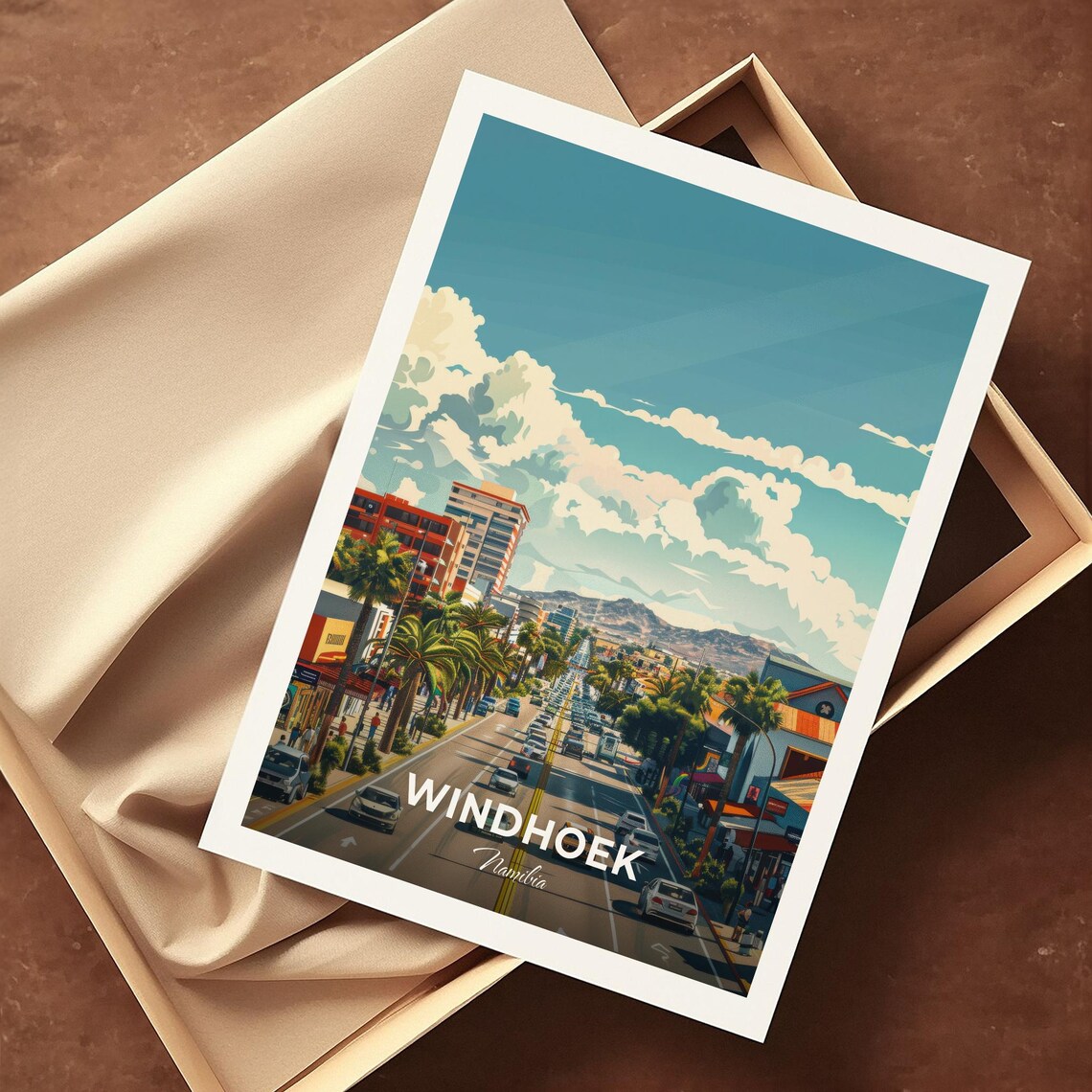 Windhoek Namibia Palm Lined Avenue Cityscape Vintage Travel Poster - Image 4