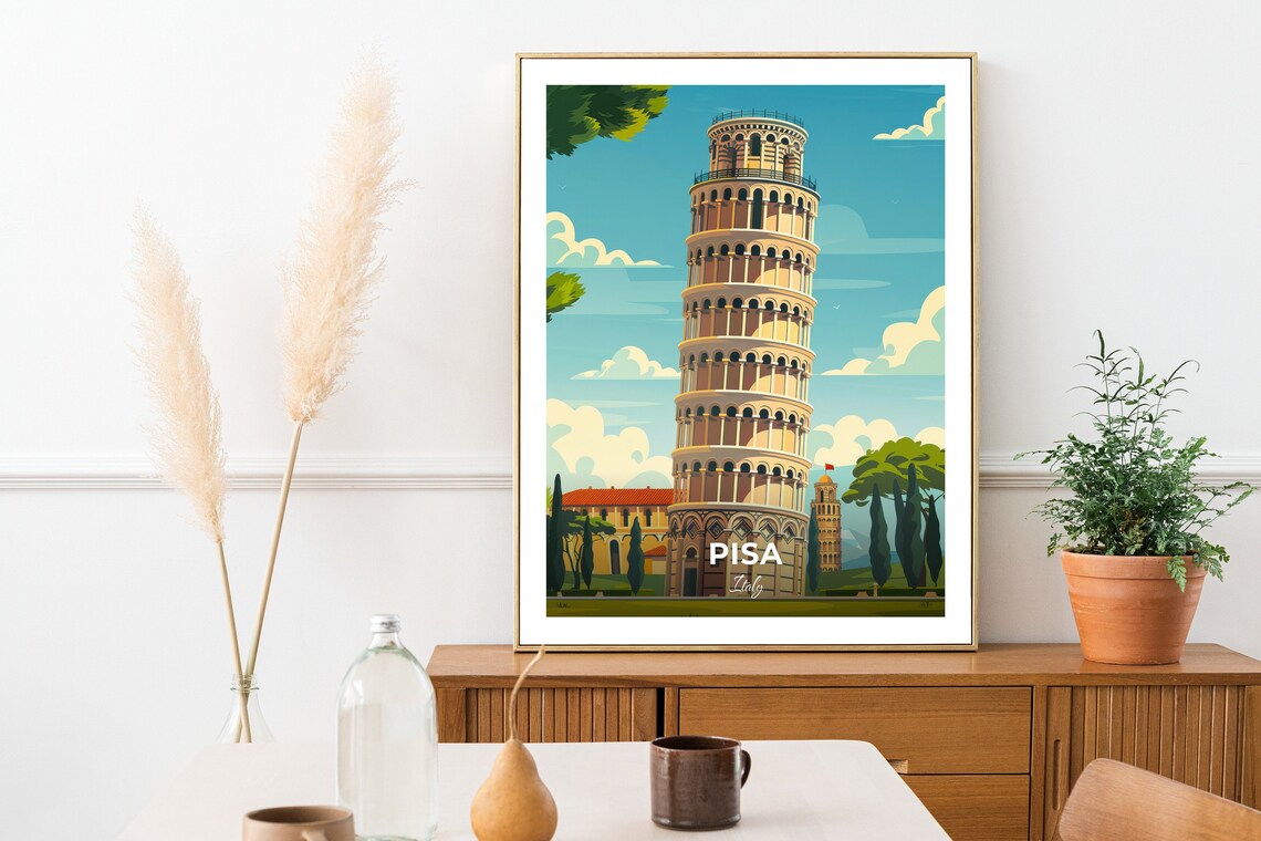 Pisa Leaning Tower Italy Icon Landmark Vintage Travel Wall Art - Image 2