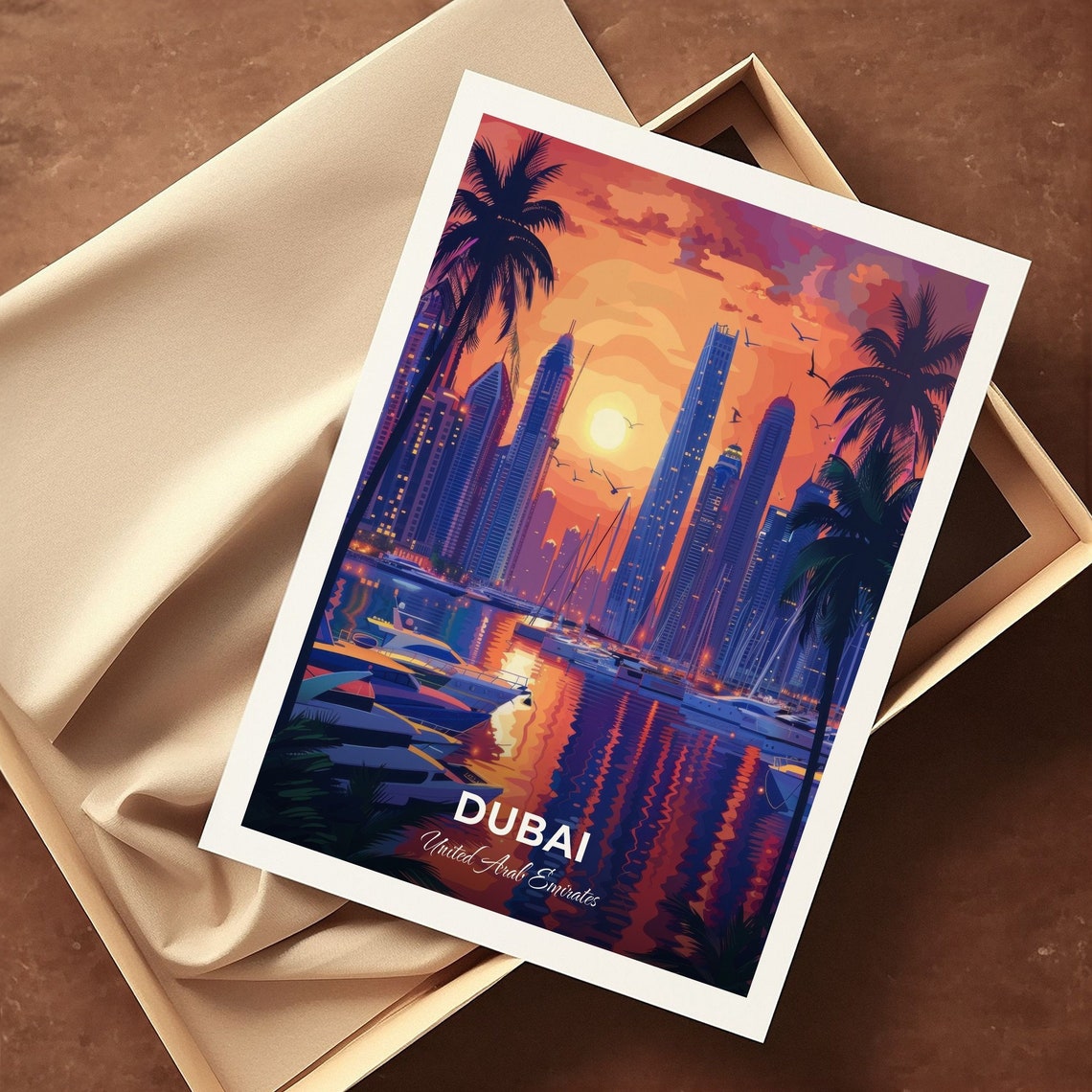 Dubai United Arab Emirates Marina Sunset Skyline Travel Poster - Image 3