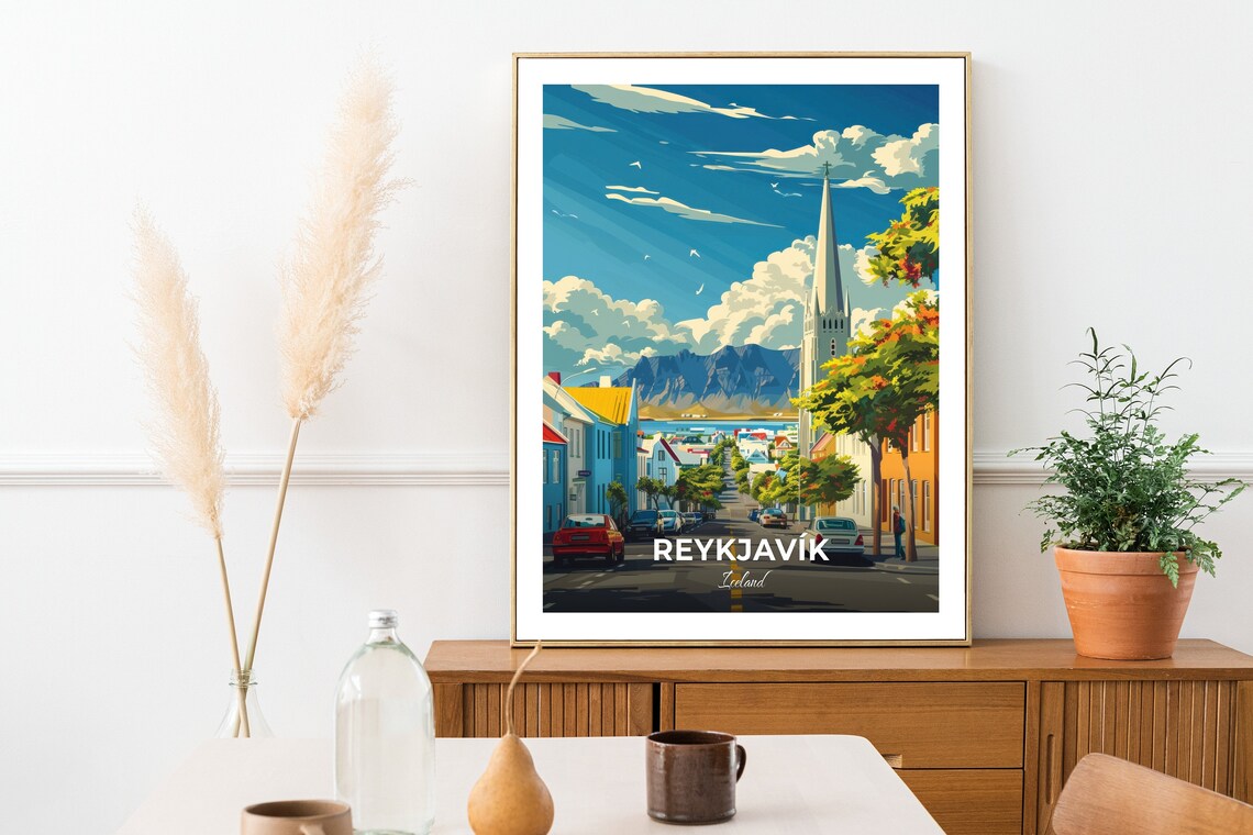 Reykjavik Iceland Hallgrimskirkja Church Street Colorful Houses Poster - Image 2
