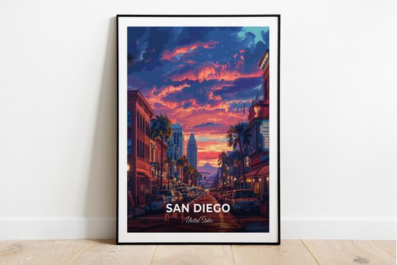 San Diego United States Gaslamp Quarter Sunset Travel Poster