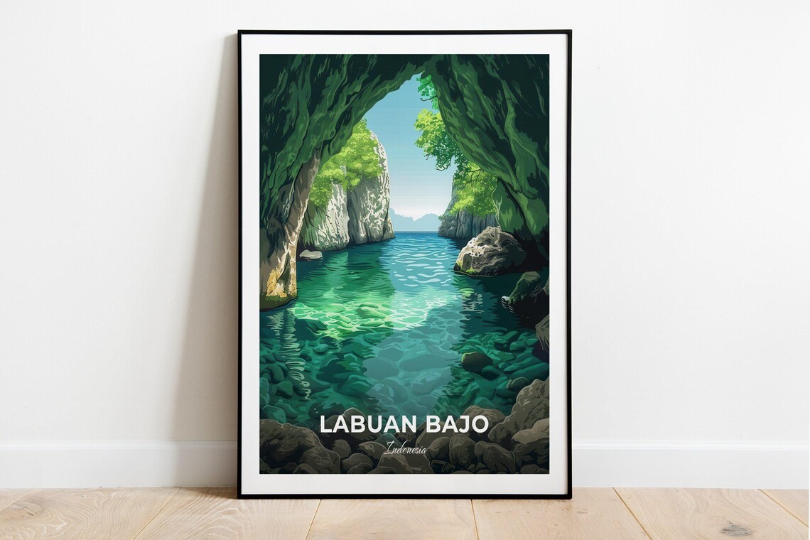 Labuan Bajo Indonesia Turquoise Cove Rock Arch Sea Travel Poster