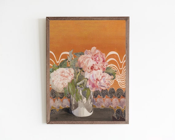 Boho Floral Wall Art Eclectic Flower Wall Art Vintage Flower Still Life Watercolor Painting Bold Maximalist Wall Art Colorful