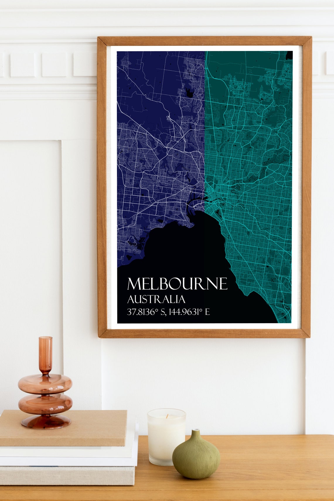 Melbourne Australia City Map Navy Teal Split Style Map Art Poster - Image 2