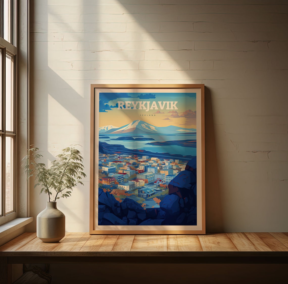 Reykjavik Iceland City Harbor Mountain View Panoramic Travel Poster - Image 2