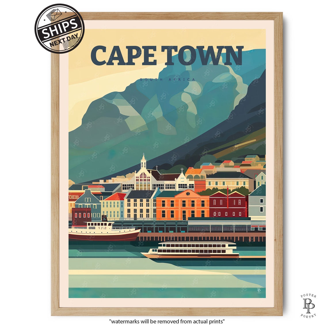 Cape Town South Africa Waterfront Harbor Table Mountain View Poster - Image 4