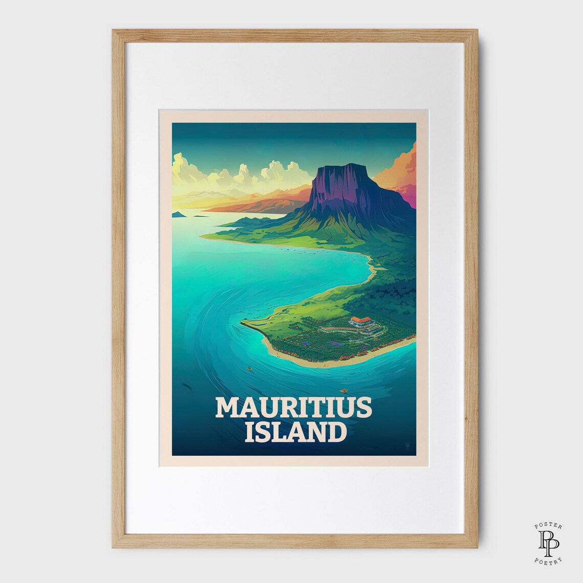 Mauritius Island Le Morne Aerial Turquoise Lagoon Beach Travel Poster - Image 4