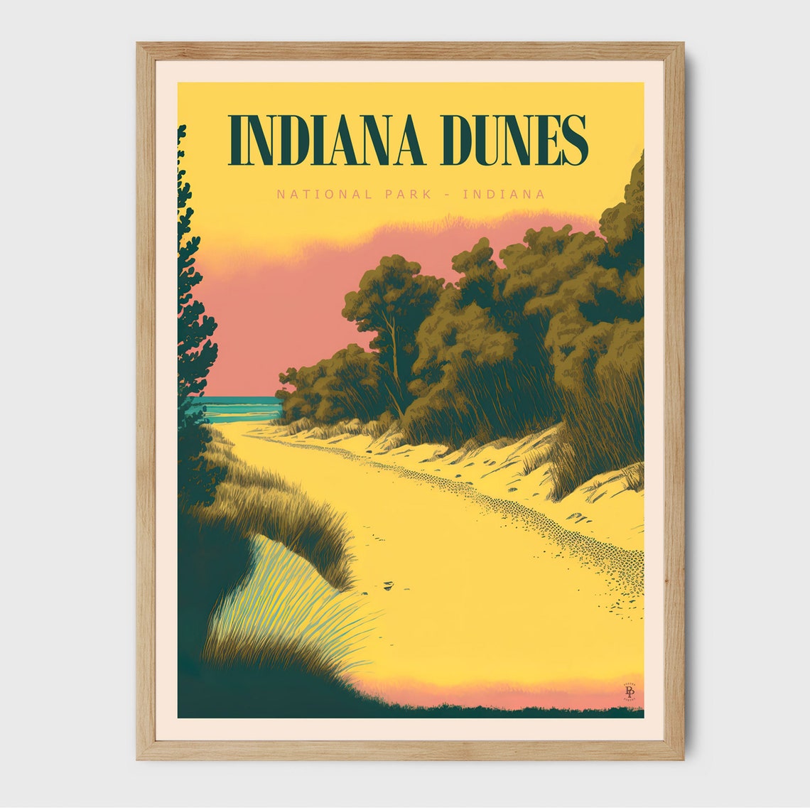 Indiana Dunes National Park Sandy Beach Dunes Sunset Lake View Poster