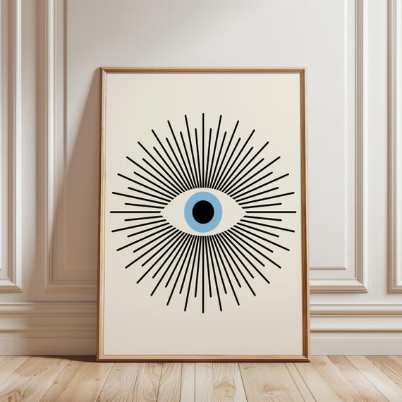 Evil Eye Print Blue Art Bohemian Poster Minimalist