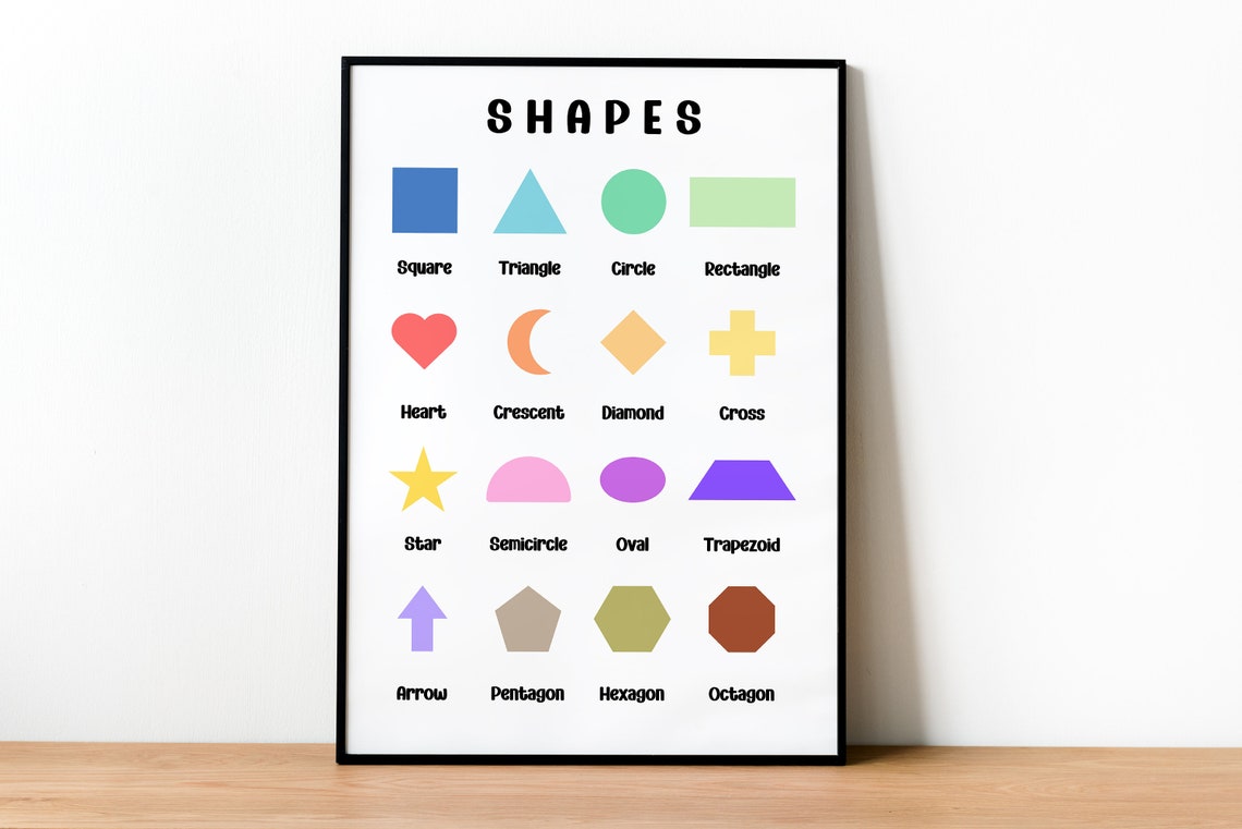 Kids Shapes Educational Chart Poster 16 Shapes Classroom Learning