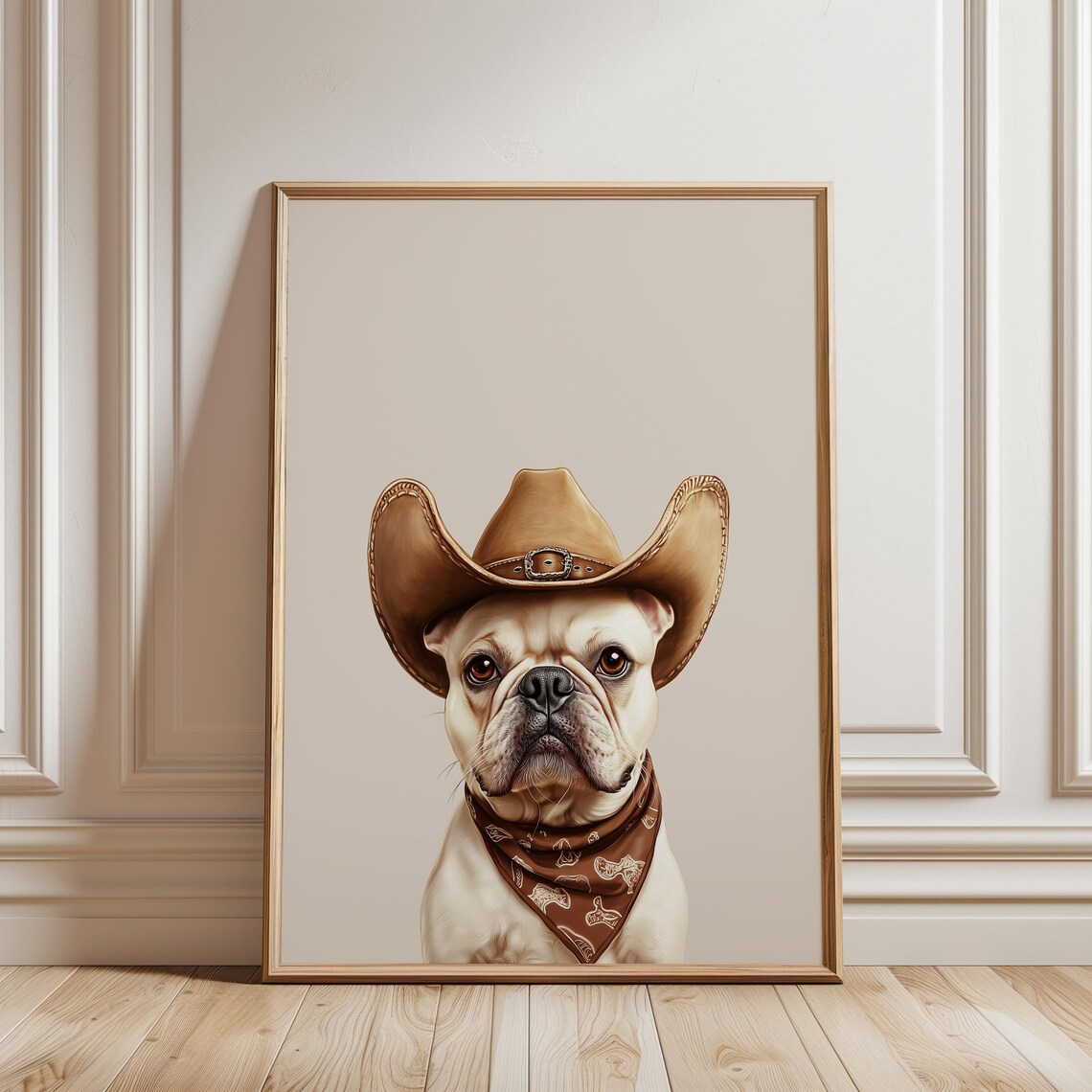 Bulldog Cowgirl Hat Print, French Western Trendy Poster