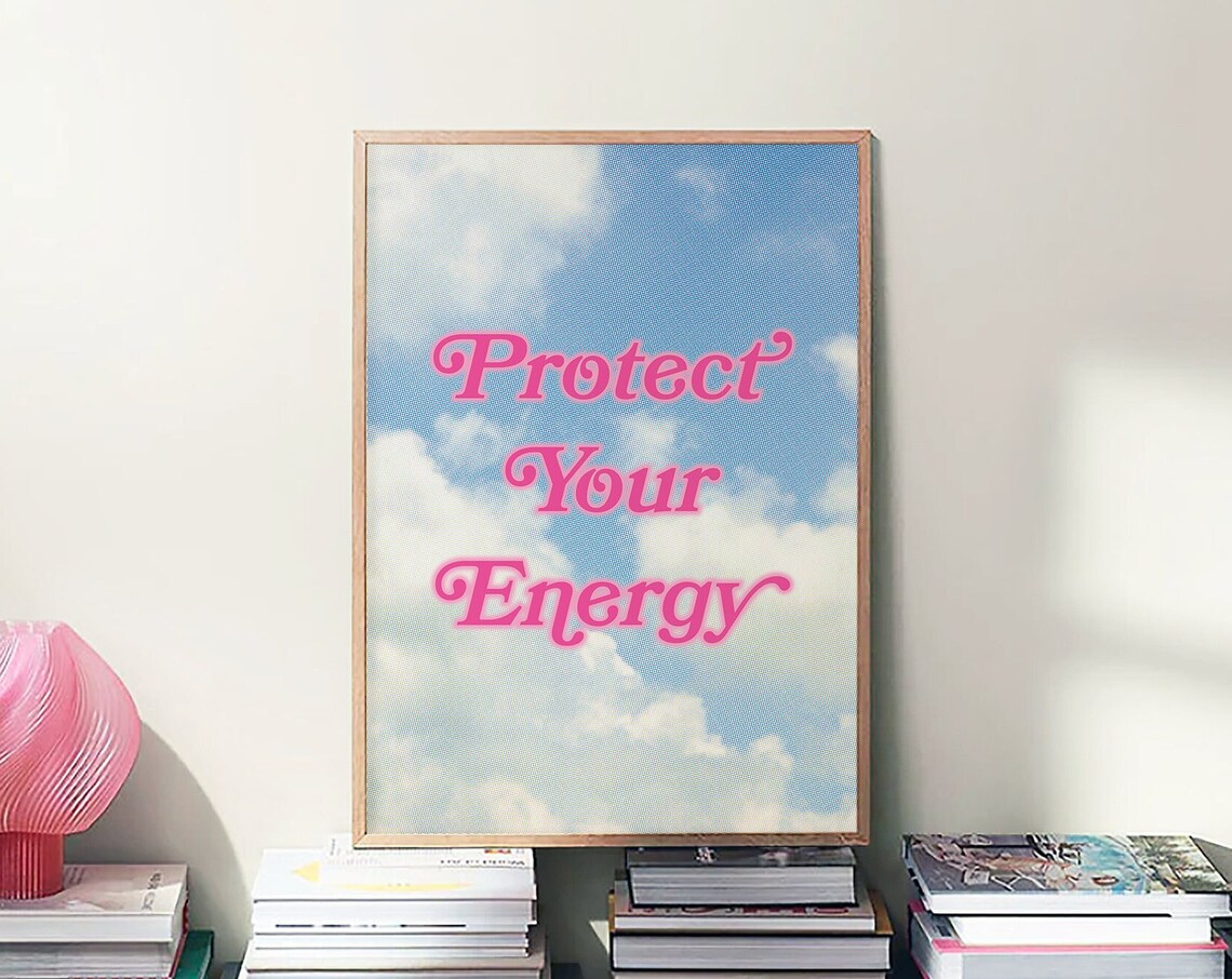 Protect Your Energy Pink Cloud Sky Y2K Retro Trendy Quote Poster