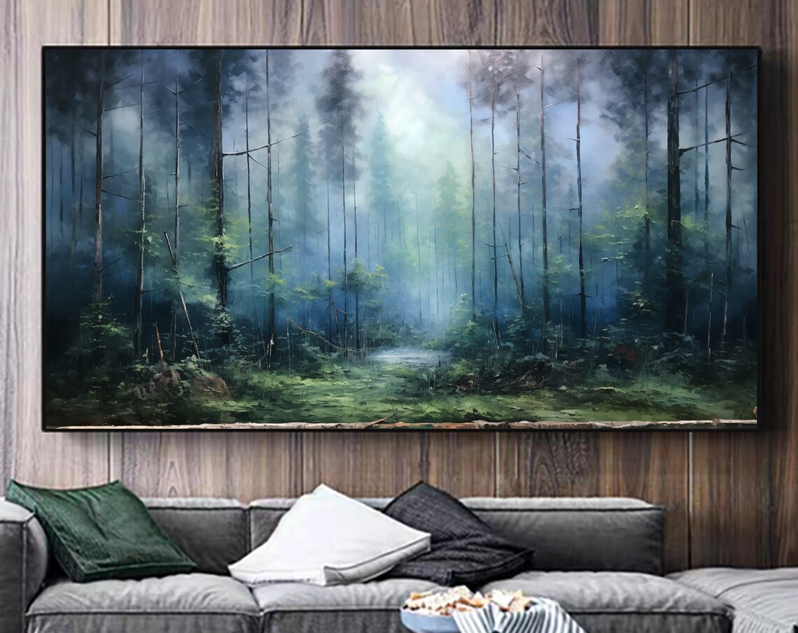 Abstract Forest Oil Painting Art Print, Living Room Decor