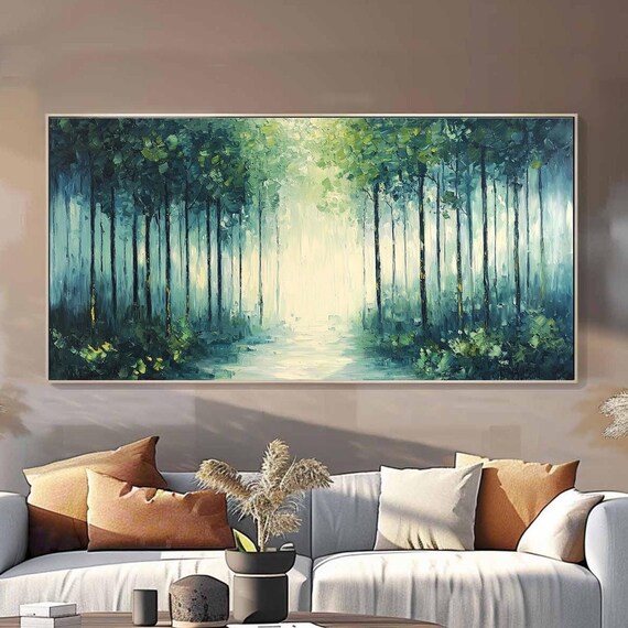 Large Abstract Green Forest Oil Painting On Custom Texture Tree Wall Art Original Landscape Painting Modern Living Room Wall Decor
